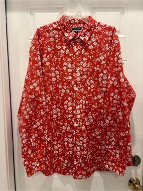 Club Room Mens XL 100% Cotton Red Floral Button-Up Shirt Long Sleeve #982